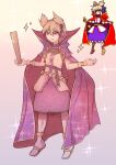  1girl absurdres bangs belt bracelet brown_eyes brown_hair cape earmuffs full_body gradient gradient_background highres jewelry kalejdodatabase looking_at_viewer open_mouth pointy_hair purple_cape purple_skirt reference_inset ring ritual_baton sandals short_hair skirt solo star_(symbol) touhou toyosatomimi_no_miko urban_legend_in_limbo white_background 