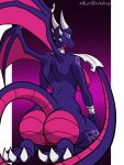  2022 3:4 activision alternate_version_at_source anthro big_breasts big_butt breasts butt curvaceous curvy_figure cynder dragon female full-length_portrait genitals hi_res horn kevlar_productions kneeling looking_at_viewer looking_back looking_back_at_viewer membrane_(anatomy) membranous_wings nude portrait purple_background purple_body purple_scales pussy rear_view scales scalie side_boob simple_background solo spyro_the_dragon talons video_games voluptuous western_dragon wings 