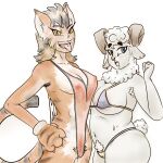  1:1 absurd_res american_football anthro armpit_hair bengals bikini bikini_bottom bikini_thong body_hair bovid breast_size_difference breasts caprine clothing duo felid female female/female gijinkafied hi_res mammal mascot pantherine pubes rams sheep sketchy_brush sling_bikini sport swimwear tiger 