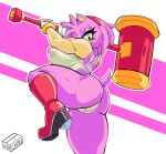  2022 action_pose amy_rose anthro big_breasts boots box_chan breasts butt clothed clothing eulipotyphlan female footwear genitals gloves hammer handwear hedgehog high_heeled_boots high_heels holding_object holding_weapon knee_boots knee_highs legwear looking_at_viewer mammal nipples on_one_leg pink_body pose pussy sega solo sonic_the_hedgehog_(series) standing tools translucent translucent_clothing weapon 