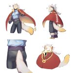  cloak clothed clothing eyes_closed grey_body hair hi_res humanoid ling_ye male mammal mink mustelid musteline simple_background sky_children_of_the_light solo true_musteline white_background white_hair white_tail 
