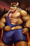  2022 abs anthro barazoku biceps big_bulge big_muscles bowser bowser_day bulge claws clothed clothing cloud detailed_background detailed_bulge eyebrows fuzziness hair hi_res horn huge_bulge huge_muscles koopa lava looking_at_viewer male mario_bros mountain muscular muscular_anthro muscular_male narrowed_eyes nintendo nipples non-mammal_nipples obliques outside pecs scalie shell signature sky smile smoke solo spiked_shell spikes spikes_(anatomy) standing teeth video_games volcano wrestling_singlet 