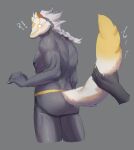  clothed clothing disembodied_hand duo grey_background grey_body hair hi_res humanoid jockstrap ling_ye male mammal mink mustelid musteline nipples pecs simple_background sky_children_of_the_light tail_grab true_musteline underwear white_hair white_tail 