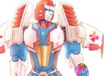  autobot blood blue_eyes grin highres mecha no_humans oceanapril pharma pink_blood robot simple_background smile solo the_transformers_(idw) transformers upper_body white_background 