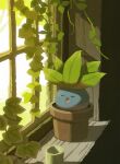  :o absurdres closed_eyes cup flower_pot highres hyogonosuke indoors leaf no_humans oddish open_mouth plant pokemon pokemon_(creature) sleeping solo vines window windowsill 