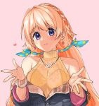  .live 1girl bangle bare_shoulders blonde_hair blue_eyes blue_jacket blue_ribbon bracelet braid breasts earrings french_braid hair_ribbon jacket jewelry large_breasts long_hair looking_at_viewer low_twintails nanahoshi_milily off_shoulder open_clothes open_jacket orange_hair orange_shirt pink_background ribbon ring see-through shirt smile solo takane_(lovehatsune) twintails upper_body very_long_hair virtual_youtuber 