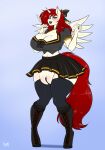  absurd_res anthro big_breasts bottomwear breasts chango-tan cleavage clothed clothing equid equine feathers female genitals hi_res horn legwear mammal plump_labia pussy rosiesquish skirt thigh_highs white_body white_feathers wide_hips winged_unicorn wings 
