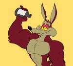  abs anthro biceps big_muscles bottle canid canine canis coyote holding_bottle holding_object looking_at_viewer looney_tunes male mammal mike_the_batz muscular muscular_anthro muscular_male nails pecs simple_background smile solo teeth warner_brothers wile_e._coyote yellow_eyes 