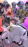  2022 absurd_res ambiguous_gender black_hair clothed clothing eyewear feral glasses grey_hair group hair hi_res human kakashino_kakato larger_human looking_at_viewer mammal multicolored_clothing multicolored_topwear nintendo open_mouth open_smile pink_tongue pok&eacute;ball pok&eacute;mon purple_hair red_hair size_difference smaller_ambiguous smaller_feral smile teeth tongue topwear video_games 