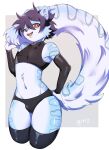  anthro belly clothing eyebrows eyelashes fur ginz girly hair hi_res long_tail male male_anthro mammal multicolored_body multicolored_fur nipples simple_background smile solo 