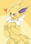  &lt;3 absurd_res anthro blush breasts eeveelution featureless_breasts female genitals hand_on_breast hi_res jolteon nekonade nintendo nude open_mouth pok&eacute;mon pok&eacute;mon_(species) pussy solo video_games yellow_body 