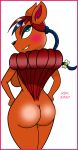  anthro biped blush border braided_hair braided_ponytail butt canid canine digital_media_(artwork) female fox green_eyes hair hand_on_hip looking_back mammal nintendo nude pok&eacute;mon pok&eacute;mon_(species) pok&eacute;morph red_border red_hair reddragonkan smile solo teenager ten_vulpix video_games vulpix young 