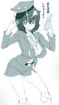  breasts cleavage copyright_request cum cum_on_clothes cum_on_hair dildo facial greyscale hat large_breasts monochrome ogata_mamimi peaked_cap short_hair solo uniform 