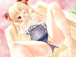  bath bathtub blonde_hair blush breasts censored game_cg konneko mikeou minamino_nanami mosaic_censoring nipples one-piece_swimsuit one_eye_closed partially_submerged pussy ribbon school_swimsuit small_breasts solo spread_legs swimsuit swimsuit_aside swimsuit_pull tears twintails water wince 