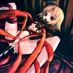  ahoge blonde_hair censored cum cum_in_pussy cumdrip facial_mark forehead_mark highres hitomaru nil-eve open_clothes open_mouth open_shirt original pussy rape red_eyes shirt short_hair spread_legs stomach_bulge tears tentacles thighhighs white_legwear 