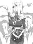  bad_id bad_pixiv_id breasts bukkake censored clothed_female_nude_male covered_nipples cum cum_on_clothes cum_on_hair ejaculation eyebrows_visible_through_hair facial gloves greyscale handjob hetero huge_breasts long_hair monochrome mosaic_censoring multiple_penises nipple_tweak nude ogata_mamimi pantyhose penis pinky_out selvaria_bles senjou_no_valkyria senjou_no_valkyria_1 solo_focus 