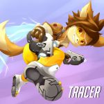  2016 blizzard_entertainment canid canine clothed clothing eyewear goggles gun male mammal overwatch ranged_weapon rann tracer_(overwatch) video_games weapon yellow_eyes young 
