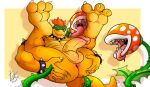  absurd_res anal anthro anus balls big_butt bowser butt chubby_male claws collar dreyol_(artist) elemental_creature erection feet flora_fauna genitals hair hi_res humanoid_genitalia king_koopa koopa male mario_bros nintendo nude pawpads paws penis piranha_plant piranha_plant(mario) plant scalie simple_background solo tentacles toes video_games 