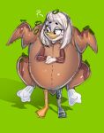  absurd_res anatid anseriform anthro avian bird chicken chicken_costume clothing costume della_duck duck female food food_costume galliform gallus_(genus) hi_res kigtoons matokiro phasianid solo 