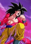  1boy abs bare_arms bare_pectorals bare_shoulders black_hair body_fur dragon_ball dragon_ball_gt large_pectorals metabooon25 monkey_boy monkey_tail muscular muscular_male no_shirt pants pectorals pink_fur son_goku super_saiyan super_saiyan_4 tail topless_male yellow_eyes 