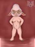  andrewp0rcupine anthro bdsm bdsm_room bovid breasts caprine clothed clothing dawn_bellwether disney domestic_sheep dominant dominant_female eyewear female full-length_portrait fur genitals glasses hair hi_res humanoid mammal nude pink_body portrait pussy shaved sheep simple_background small_body small_breasts smile smiling_at_viewer solo whip white_hair wool_(fur) zootopia 