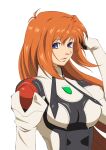  1girl blue_eyes breasts elhaym_van_houten hand_up highres long_hair looking_at_viewer medium_breasts orange_hair s_a_g_a simple_background white_background xenogears 