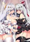  2girls ass asymmetrical_docking azur_lane bangs black_dress black_thighhighs blue_eyes breast_press breasts dress dual_persona earrings emden_(azur_lane) falling_petals flower flower_eyepatch hair_between_eyes highres jewelry large_breasts long_hair looking_at_viewer multiple_girls no_panties open_mouth petals red_eyes red_flower red_rose rose sakurame scrunchie smile thighhighs torn_clothes torn_legwear torn_thighhighs very_long_hair white_dress white_flower white_hair white_rose white_thighhighs wrist_scrunchie 