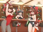  6+girls :3 :d alcohol animal_ears armpits arms_up ass ass_grab bar benikurage_(cookie) black_hair black_leotard blush bottle bow breasts brown_eyes brown_hair ceiling_light chair commentary_request cookie_(touhou) counter cowboy_shot cup drinking_glass fake_animal_ears fake_tail frilled_bow frilled_hair_tubes frills grey_pantyhose hair_bow hair_tubes hakurei_reimu half_updo highres holding holding_bottle indoors kanna_(cookie) knb_(nicoseiga53198051) lamp large_breasts leotard looking_at_another looking_at_viewer looking_back looking_to_the_side medium_breasts medium_hair minigirl multiple_girls one_eye_closed open_mouth pantyhose playboy_bunny rabbit_ears rabbit_tail red_bow red_eyes red_leotard reu_(cookie) sakenomi_(cookie) sananana_(cookie) shelf short_hair sidelocks small_breasts smile strapless strapless_leotard tail touhou wine wine_bottle wine_glass yellow_eyes 