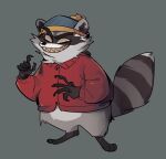  2022 anthro biped black_nose clothing comedy_central eric_cartman fur grey_body grey_fur hat headgear headwear hi_res lobsterrik mammal procyonid raccoon shirt simple_background solo south_park topwear 