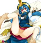  1boy 1girl bangs blue_hair blue_vest blush breasts censored chain commentary_request feet_out_of_frame gintarou_(kurousagi108) hair_between_eyes hat jiangshi leg_grab long_sleeves looking_at_viewer medium_breasts miniskirt mosaic_censoring ofuda on_bed open_mouth original panties panties_around_one_leg pussy qing_guanmao rape red_eyes red_skirt restrained sex sheet_grab shirt short_hair skirt solo_focus underwear vest white_panties white_shirt wide_sleeves yin_yang yin_yang_print 