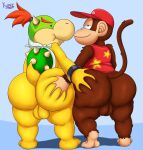  absurd_res anthro balls big_butt bowser_jr. butt butt_grab diddy_kong donkey_kong_(series) duo genitals hand_on_butt haplorhine hi_res kiffy_(artist) koopa looking_at_viewer male male/male mammal mario_bros monkey nintendo primate scalie thick_thighs video_games young 