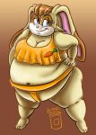  2015 anthro asian_clothing belly big_belly big_breasts bottomwear breasts cleavage clothed clothing ears_down east_asian_clothing eye_roll female fur hand_on_hip japanese_clothing lagomorph leporid looking_aside mammal mawashi navel obese obese_anthro obese_female overweight overweight_anthro overweight_female pivoted_ears pose rabbit royaljellysandwich sega smile solo sonic_the_hedgehog_(series) standing sumo sumo_wrestler topwear vanilla_the_rabbit 