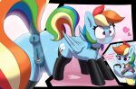  &lt;3 absurd_res animal_genitalia animal_pussy anus bodily_fluids butt clothing dialogue equid equine equine_pussy female feral friendship_is_magic genital_fluids genitals hair hi_res legwear mammal multicolored_hair my_little_pony pabbley pegasus pussy pussy_juice rainbow_dash_(mlp) rainbow_hair solo thigh_highs wings 