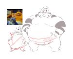  2022 anthro asian_clothing belly big_belly clothing domestic_cat duo east_asian_clothing felid feline felis hi_res japanese_clothing leonthelionel male mammal mawashi moobs obese obese_male overweight overweight_male paws_of_fury:_the_legend_of_hank sketch sumo sumo_wrestler weapon 