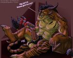 2022 4_ears 4_horns 5_fingers 5_toes abs abstract_background amputee animal_genitalia anthro arm_support armor ball_tuft balls biceps big_balls big_feet big_penis big_sheath big_teeth black_hair black_stripes charr claws crate dialogue digital_drawing_(artwork) digital_media_(artwork) digitigrade disability english_text erection fangs feet felid fingers fur genitals glans glowing glowing_eyes grin guild_wars hair half-closed_eyes headgear heel_claw helmet horn leaning_on_elbow leaning_on_object light lighting lips looking_at_viewer male mammal marcus_furyclash multi_ear multi_horn multicolored_body multicolored_fur muscular muscular_anthro muscular_male muscular_thighs narrowed_eyes nubbed_penis nude orange_body orange_fur pawpads pecs penis prosthetic prosthetic_hand pubes raised_leg shaded sheath signature sitting smile smug solo spiky_hair striped_body striped_fur stripes tail_tuft technology text thick_penis tiger_stripes toe_claws toes tuft url vein video_games whiskers yellow_eyes zevrant_bapt_(artist) 