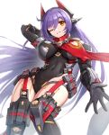  1girl android breasts gonzarez highres joints large_breasts leotard poppi_(xenoblade) poppi_qtpi_(xenoblade) purple_hair red_eyes revision robot_ears robot_joints scarf simple_background solo white_background xenoblade_chronicles_(series) xenoblade_chronicles_2 
