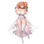  1girl :3 ass_visible_through_thighs blush bouquet breasts cerberus_(last_origin) dress fang flower full_body game_cg garter_belt high_heels highres holding holding_flower huge_breasts last_origin long_hair looking_at_viewer mole mole_under_eye navel official_art orange_hair panties red_eyes showgirl_skirt sima_(startwitch) skin_fang skindentation smile solo tachi-e thighhighs tiara transparent_background twintails underwear wedding_dress white_panties white_thighhighs 