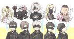 black_blindfold black_choker black_dress black_gloves blindfold blonde_hair breasts character_request choker cleavage_cutout clenched_hands clothing_cutout commentary_request dress facial_hair flower gloves juliet_sleeves long_hair long_sleeves medium_breasts medium_hair mouth_veil nier_(series) nier_automata open_mouth operator_6o ponytail puffy_sleeves sami_(3a3i3a3i) smile stubble thought_bubble translation_request veil yorha_commander yorha_no._11_type_s yorha_no._2_type_b yorha_no._32_type_s yorha_no._4_type_s yorha_no._801_type_s yorha_no._9_type_s 