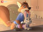  anthro bonnie_hopps canid canine canis clothed clothing dialogue disney doggystyle duo female fox from_behind_position gideon_grey hi_res lagomorph leporid link6432 male male/female mammal rabbit sex zootopia 