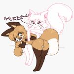  absurd_res anthro averi_(fiddleafox) bodily_fluids butt canid canine crying domestic_cat duo felid feline felis female female/female fox hi_res lampy_(artist) mammal pinned_arm punishment senty spanking struggling tears 
