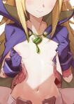  blonde_hair blush breasts cloak fire_emblem gem gloves highres morisobo navel nipples non-web_source nowi_(fire_emblem) purple_cloak small_breasts 