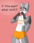 absurd_res anthro blush blush_lines bottomwear bulge clothed clothing domestic_cat felid feline felis femboy_hooters flustered fur girly grey_body grey_fur happytestament hi_res hotpants male mammal milk navel open_mouth shirt shorts solo tank_top thick_thighs topwear white_body white_fur wide_hips 