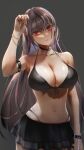  1girl armlet azur_lane bangs bare_shoulders bikini bikini_skirt black_bikini bracelet breasts cleavage cross cross_earrings ear_piercing earrings eichi grey_hair highleg highleg_bikini jean_bart_(azur_lane) jewelry large_breasts long_hair multicolored_hair navel navel_piercing piercing red_eyes streaked_hair swimsuit 