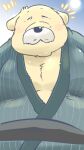  2022 anthro asian_clothing belly big_belly black_nose blush canid canine canis clothing dain_4201 domestic_dog east_asian_clothing eyes_closed facial_hair japanese_clothing kemono kimono male mammal mustache overweight overweight_male solo 