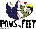  baggy_clothing barefoot big_feet blonde_hair canid canine canis clothing colored_nails darkburst_(artist) domestic_dog duo faith_(darkburst) feet female female_on_feral feral foot_fetish foot_play footsie frozarcold fur hair human loose_pants lying male male/female mammal nails on_back pawpads shirt simple_background tank_top topwear 