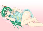  :p after_sex animal_ears barefoot blush breast_suppress breasts bukkake cat_ears cum cum_in_pussy cum_on_body cum_on_hair cum_on_lower_body facial feet green_eyes green_hair kagelantern kemonomimi_mode kochiya_sanae large_breasts long_hair lying no_panties on_side snake solo tongue tongue_out touhou 