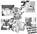 angry angry_eyes black_and_white blind_eye body_scars braixen burned clothing comic_book_style determined digital_media_(artwork) digital_painting_(artwork) fanfic_art female fist gardevoir group hi_res human humanoid japanese_text jewelry looking_at_viewer lopunny lucario male mammal mawile mega_stone monochrome necklace nintendo pok&eacute;mon pok&eacute;mon_(species) pok&eacute;mon_trainer scar scarf scrunchie shirt surprised_expression text topwear torn_clothing torn_shirt torn_topwear tradicional_art video_games worried_look zennybluegenesis 