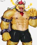  2022 abs absurd_res anthro armband barazoku biceps big_muscles body_hair bowser bracelet breath_powers briefs bulge chest_hair claws clothed clothing collar dated elemental_manipulation eyebrows fire fire_breathing fire_manipulation hair hi_res horn huge_muscles jewelry koopa looking_at_viewer lupus5903 male mario_bros muscular muscular_anthro muscular_male narrowed_eyes navel nintendo nipples non-mammal_nipples obliques open_mouth open_smile pecs scalie shell signature simple_background smile solo spiked_armband spiked_bracelet spiked_collar spiked_shell spikes spikes_(anatomy) standing teeth tight_clothing tongue tongue_out topless topless_anthro topless_male underwear vein veiny_muscles video_games white_background 