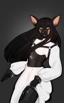  2022 5_fingers anthro black_hair breasts canid canine clothed clothing digital_media_(artwork) eyebrows eyelashes female fingers hair mammal ni70 simple_background solo yellow_eyes 