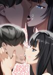  1boy 1girl absurdres android bangs black_hair blue_eyes blunt_bangs commentary_request french_kiss glowing glowing_eyes hand_on_another&#039;s_cheek hand_on_another&#039;s_face hetero highres kiss koiso_usu long_hair multiple_views open_mouth original short_hair tongue tongue_out toothpaste 